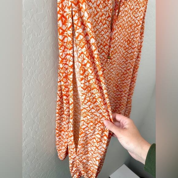 MICHAEL KORS | Shell Print Orange Stretch Knit Split Long Sleeve Blouse | Large - Picture 4 of 7